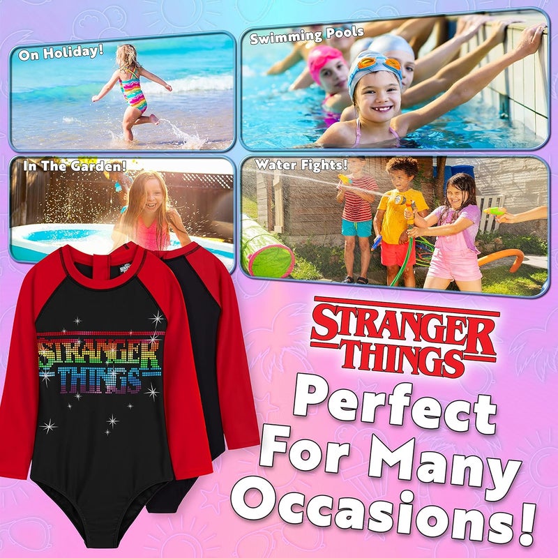 Stranger Things Girls Swimming Costume Summer Holiday Essentials Long Sleeve Childrens Swimwear - Image 4